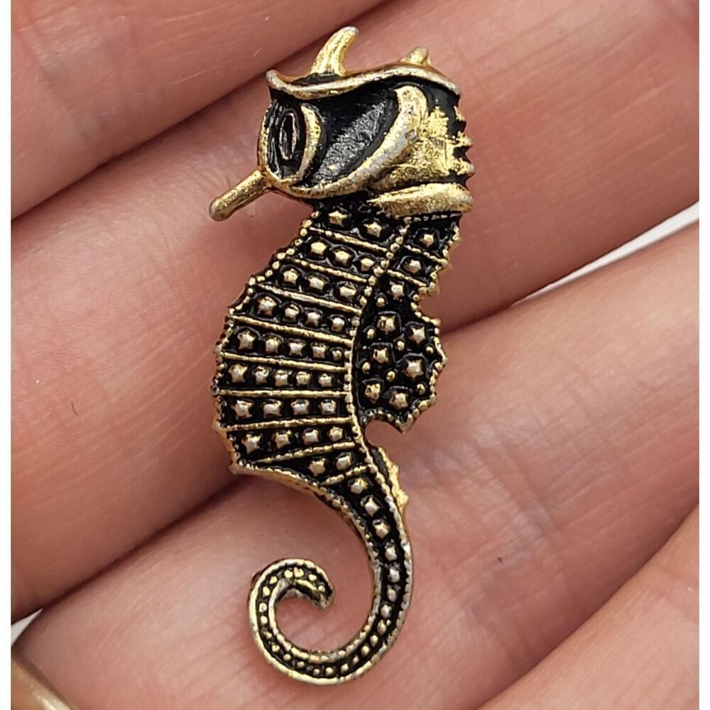 Vintage Seahorse Pin 1.25in Signed Hong Kong